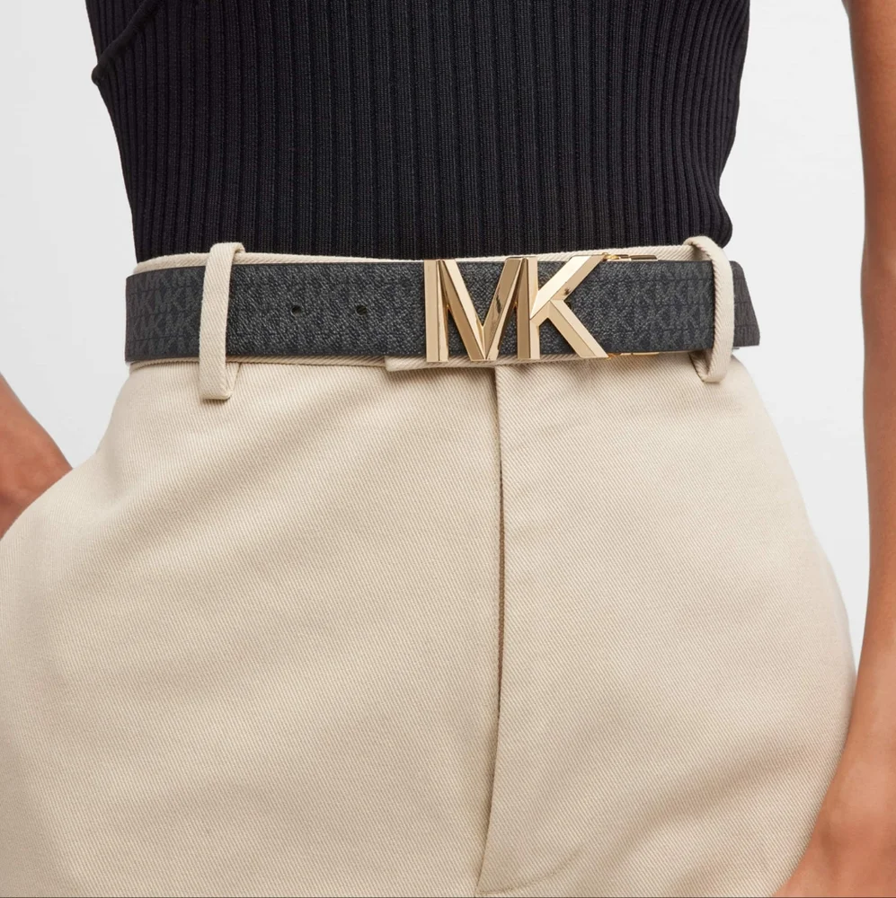 Michael Kors MK Logo Reversible Black Leather Belt